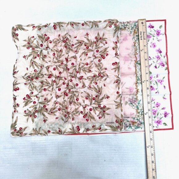 New Set of 3 RENOMA Paris Handkerchief coton 17"pijk blue white green florR(43 - Picture 4 of 10